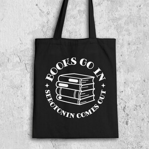 Handmade Reusable Black Canvas Tote Bag Books Go In
