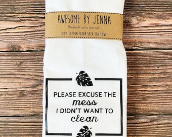 Handmade Clean The Mess Vinyl Tea Towel Kitchen Decor Cotton Towel Flour Sack Towel Kitchen Towel