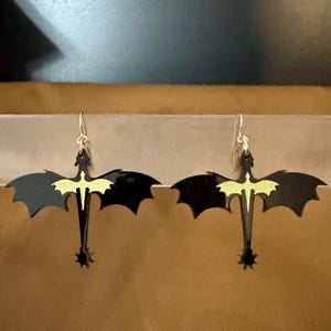 Double Dragon Black and Gold Acrylic Earrings