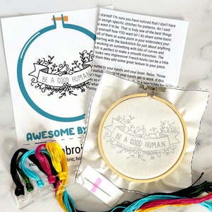 Be A Good Human DIY Hand Embroidery Kit  Embroidery Kits for Beginners Funny Embroidery Kits Embroidery Designs