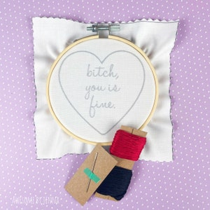 DIY Hand Embroidery Kit Btch You Is Fine Embroidery Kits for Beginners Funny Embroidery Kits Embroidery Designs image 2