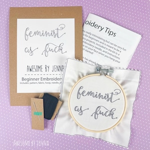 DIY Hand Embroidery Kit &quot;Feminist As F*ck&quot; Embroidery Kits for Beginners Funny Embroidery Kits Embroidery Designs