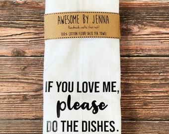 Handmade Do The Dishes Vinyl Tea Towel Kitchen Decor Cotton Towel Flour Sack Towel Kitchen Towel