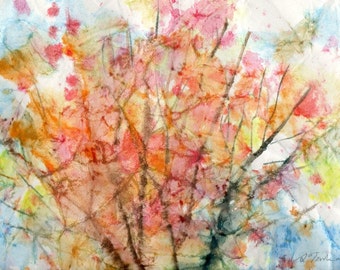 Batik Style No.20/New England Fall-Scape, limited edition of 50 fine art giclee prints from my original watercolor