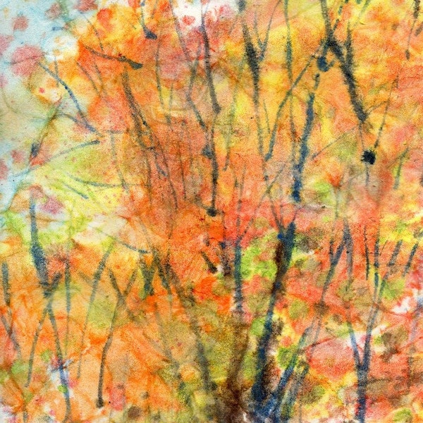 Batik Style/New England Fall-Scape No.28, limited edition of 50 fine art giclee prints from my original watercolor