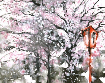 Sumie No.3 cherry blossoms, limited edition of 50 fine art giclee prints from my original painting
