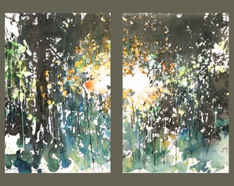 Diptych No.11 New England landscape, limited edition of 50 fine art giclee prints from my original watercolor