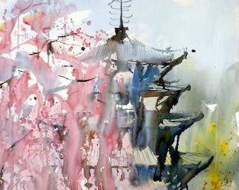 Fresh Pick, Cherry Blossoms, limited edition of 50 fine art giclee prints from my original watercolor