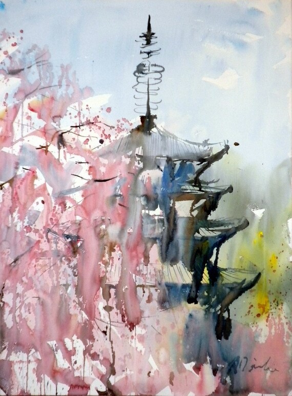Fresh Pick, Cherry Blossoms, limited edition of 50 fine art giclee prints from my original watercolor