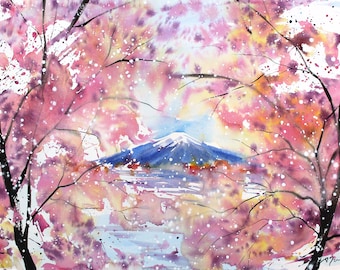 15x22 September 2022 no.2, Mt.Fuji in Spring, limited edition of 50 fine art giclee prints from my original watercolor