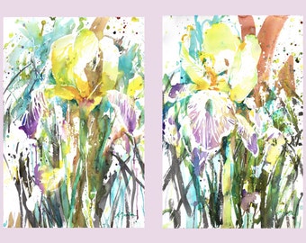 22 x 30 Diptychon Nr. 16 Blumen, original Aquarell
