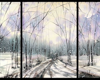 14x30 Triptych September 2022 no.2, original watercolor by Sumiyo Toribe