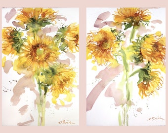 22x30 Diptych No.9 flowers, original watercolor