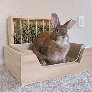 Rabbit Litter Box Wooden Feeder, Bunny Premium Large Hay Feeder