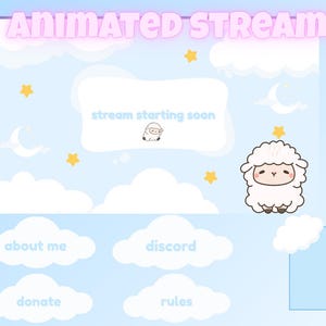 Kawaii Animated Twitch Overlay Pack – Pastel Sheep Stream Graphics