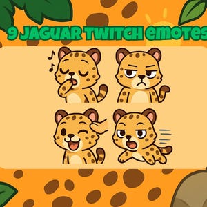 Jaguar Twitch Emotes – 9 Chibi Animal Emotes PNG Bundle for Streamers | Cute Cartoon Jungle Set for Twitch, Discord & YouTube