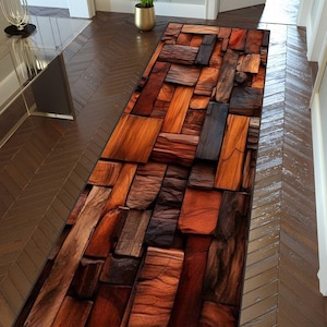 Wood Pattern Runner Rug, Non-Slip, Machine Washable, Kitchen Dining Mat