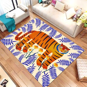 tiger rug, animal print rug, jungle animal rug, tiger illustration rug, Tiger Print Rug, Machine Washable Rug, Non-Slip Rug,Bedroom room rug