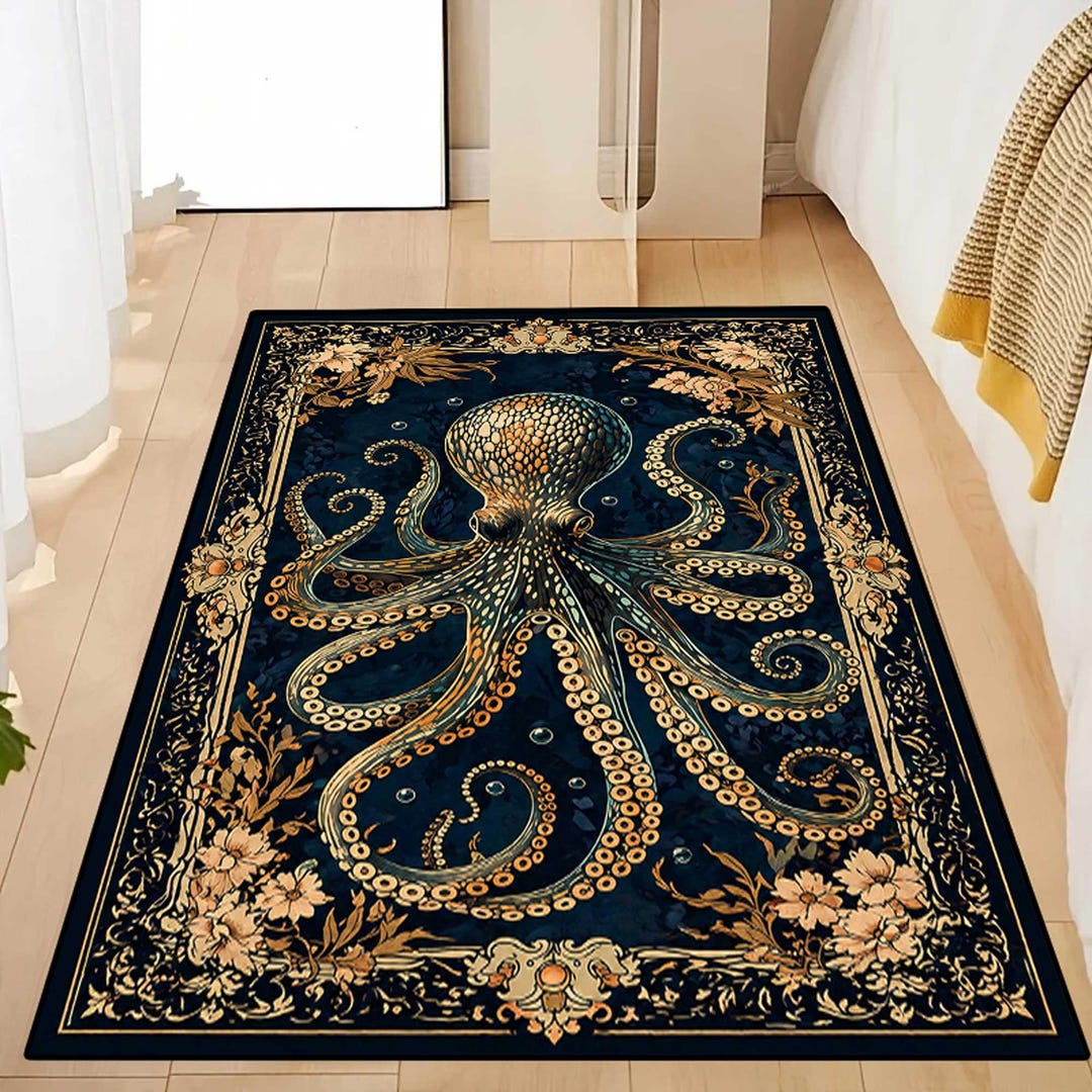 Rustic Octopus Area Rug, Ocean Animal Decor, Octopus Rug,nautical Ocean ...
