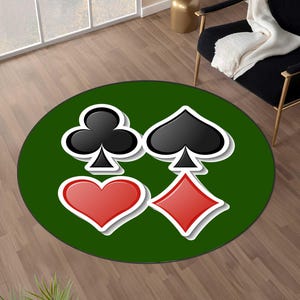 Playing Card Round Rug - Man cave Decor - Playing Card Rug - Poker Rug - Poker Card Room Decor - Gift For Dad-Green Rug-poker room Round rug