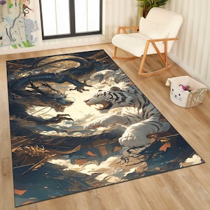 Tiger art area Rug,dragon and tiger Rug,Machine Washable Rug,Tiger Rug,Hausewarming,Tiger Room Decor,Non-Slip Rug,Gift Rug,Carpet tiger,gift