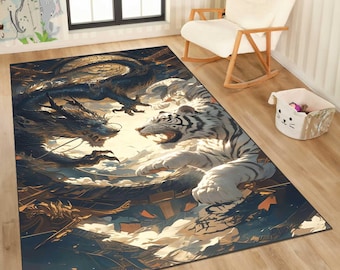 Tiger Area Rug: Machine Washable, Non-Slip Polyester Carpet