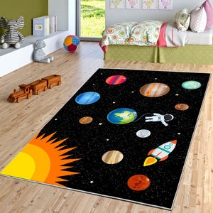 Solar System rug,Astronaut Pattern Rug, Space Kids Rug, Kids Room Rug, Space Room Decor,Machine Washable Rug,Kids Rug,Non-Slip Rug,gift kids