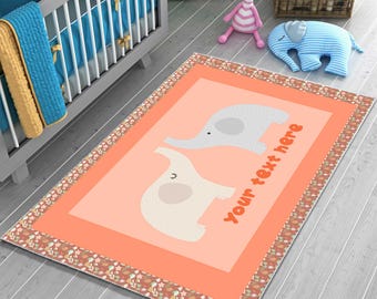 Cute elephants Rug, Orange Rug,Kids room rug, Nursery Rug,Machine Washable Rug, Kids rug, Kids room decor,Non-Slip Rug,Soft baby rom Carpet