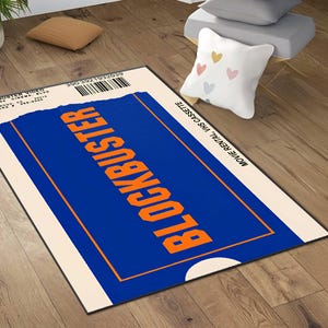 Blockbuster Video Rug, Retro Style VHS Movie Lovers, 90s Nostalgia,Home Theater Area Rug, Gaming Rug, 2000s,Machine Washable Rug,retro rug