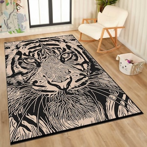 Tiger Rug, Tiger Pattern Rug, Tiger Art Rug, Machine Washable Rug, Tiger Area Rug, Tiger Room Decor, Non-Slip Rug, Gift Rug, Tiger Carpet