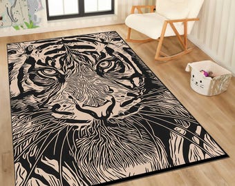 Tiger Pattern Area Rug: Machine Washable, Non-Slip Polyester