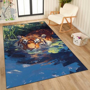 Tiger art Rug, Tiger Pattern Rug, Machine Washable Rug, Tiger Area Rug,Hausewarming,Tiger Room Decor,Non-Slip Rug,Gift Rug,Carpet tiger,gift