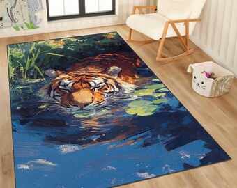 Tiger Art Area Rug: Machine Washable, Non-Slip Polyester