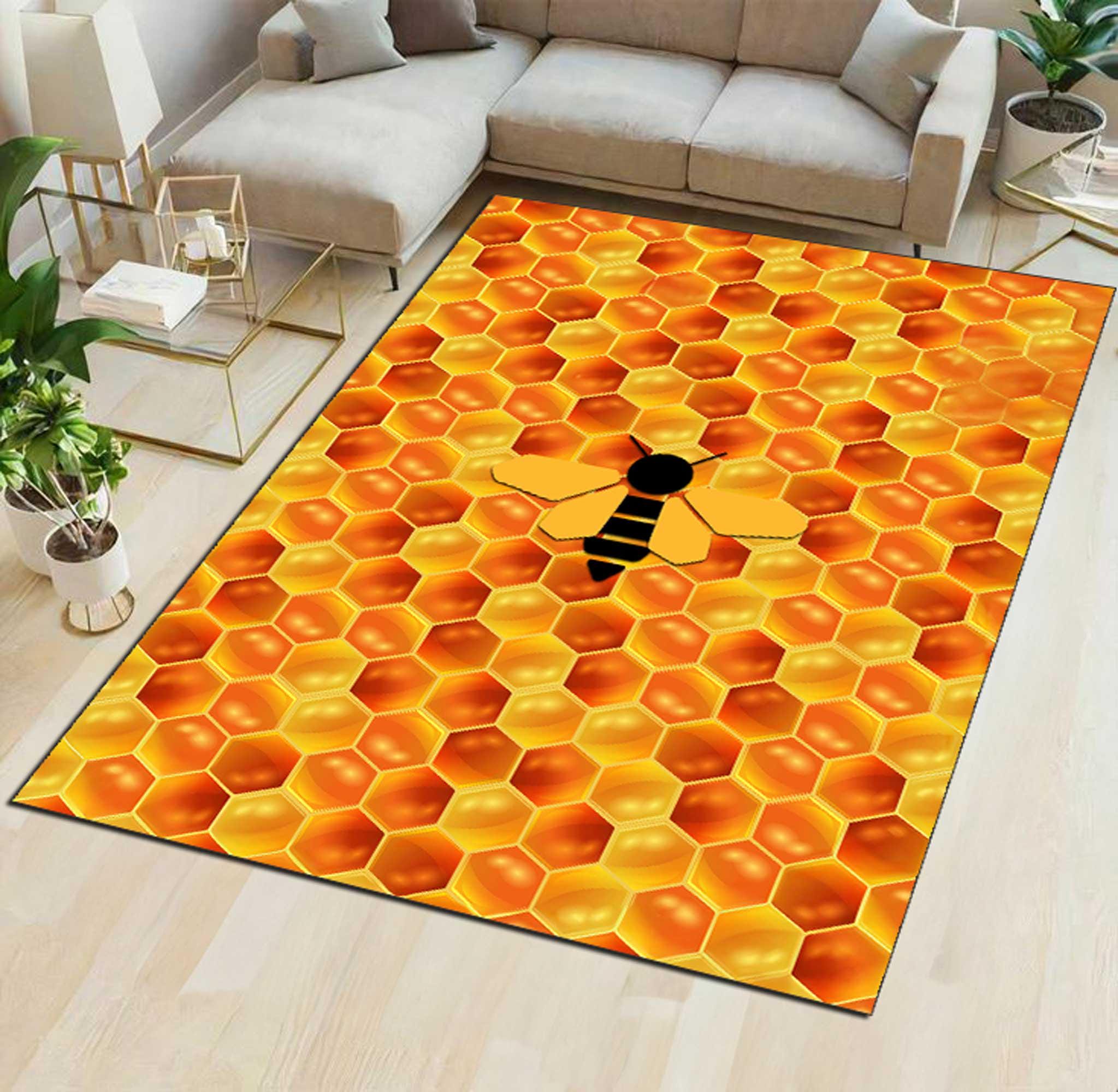Bee rug, honey rug,honeycomb rug,Machine Washable Rug,for Living Room Indoor Carpet,Home Decor, Non-Slip Rug, Bedroom Dining Room Office rug