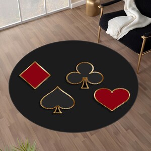 Playing Card Round Rug-Man cave Decor-Playing Card Rug-Poker Rug-Poker Card Room Decor-Gift For Dad-Gift rug-Round Rug-poker room Round rug