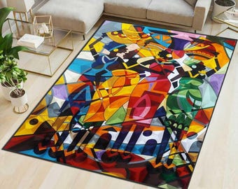 African Women Pattern Rug - African Rug - Safari Ethnic Floor art- Savannah Area Rug - Machine Washable Rug-Non-Slip Rug-Gift Rug-Ethnic Rug