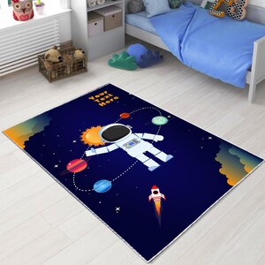 Astronaut Rug, Space Kids Rug,Space Rug,Kids Room Rug, Kids Room Decor, Machine Washable Rug, Blue Kids Rug, Non-Slip Rug,Kids Rug,gift kids
