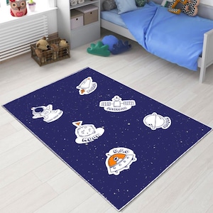 Space Kids Rug, Astronaut Rug, Space rug,kids rug,Kids Room Rug, Kids Room Decor, Washable Rug, Blue Kids Rug, Non-Slip Rug,Personalized Rug