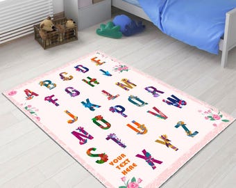 Alphabet Rug - Pink alphabet rug - educational rug - Kids Room Rug - Girl Room Decor - Washable Rug - Pink Kids Rug - Non-Slip Rug - Nursery