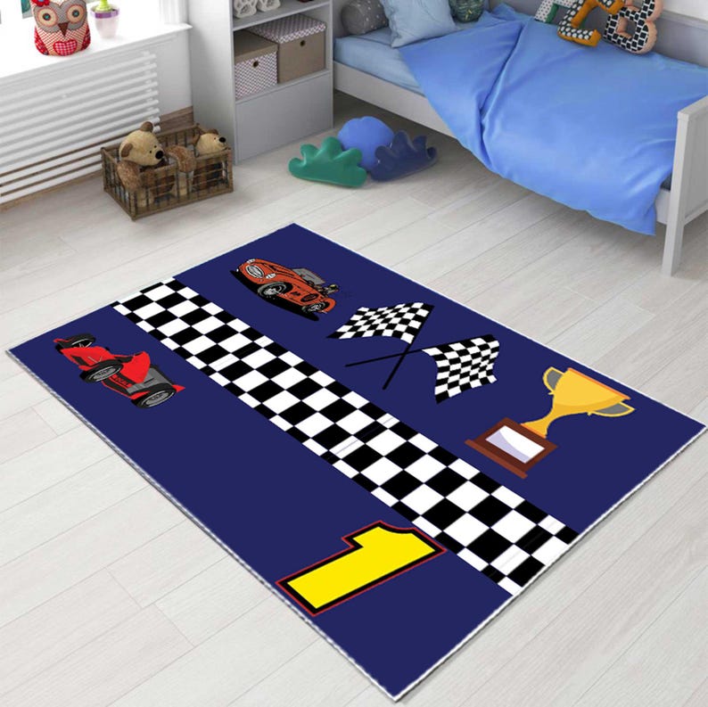 Car Racing Kids Rug: Personalized Racetrack, Non-slip, Machine Washable ...