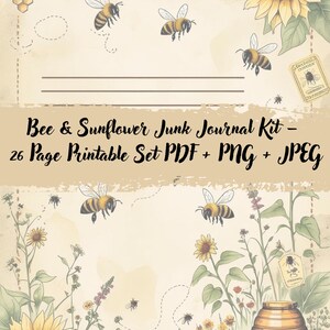 Bee & Sunflower Junk Journal Kit - 26 druckbare Seiten (PDF + PNG + JPEG)