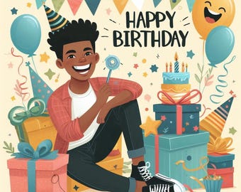 Fun Birthday Card for Him: Modern Printable Greeting (Instant Download)