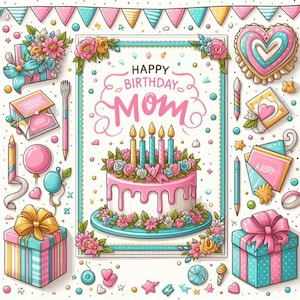 Alles Gute zum Geburtstag Mom Karte | Karte für Mama - druckbare digitale Grußkarte | Sofort Download