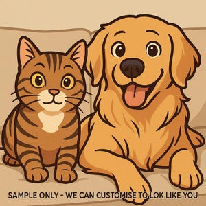 Custom Pet Portrait Real to Cartoon Style | Cat & Dog Art Transformation
