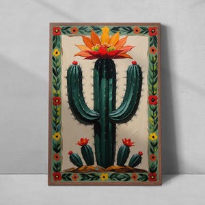 Vintage Mexikanische Kaktus Poster, Traditionelles mexikanisches Poster, Buntes mexikanisches Poster, Latein Dekor, Floral Vintage Wandkunst, kulturelles Geschenk