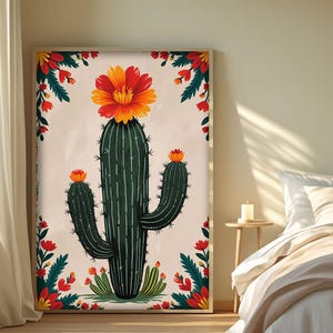 Vintage mexikanisches Kaktus Plakat, bunter mexikanischer Kunstdruck, traditionelle mexikanische Kaktuskunstwerk, lateinisches Dekor, kulturelles Geschenk, Kaktuskunst