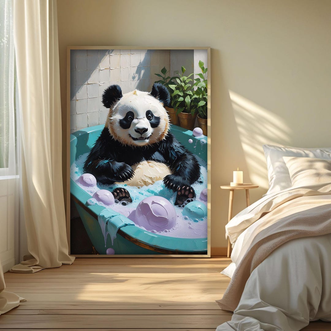 Panda in Bathtub Printable Wall Art, Panda Art Print, Funny Bathroom ...
