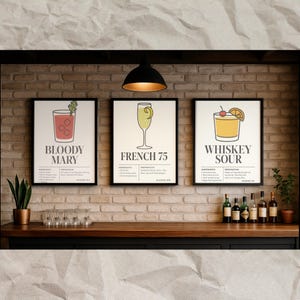 Custom Cocktail Recipe Print Set of 3 | Choose Any 3 Drinks | Framed A0–A5 Wall Art | Bar & Kitchen Decor | Perfect Gift for Him or Her