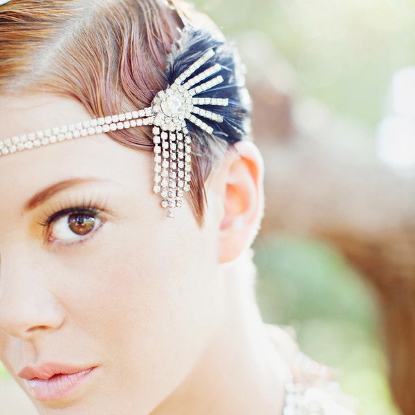 Lucky Stars, Rhinestone and Feather Headpiece