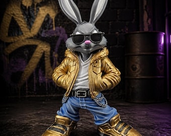 Street Style Bunny Figurine – Gold Edition Collectible